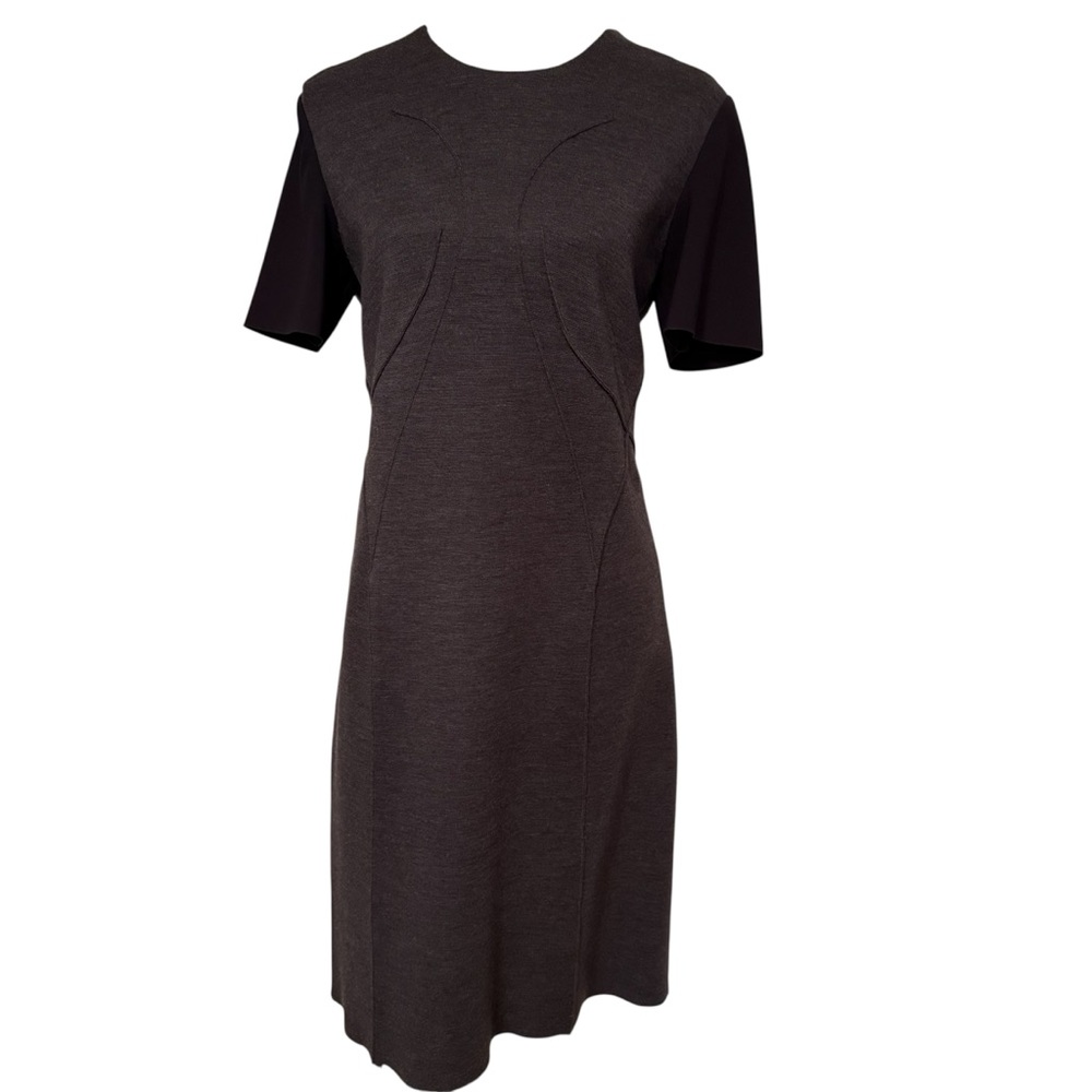 CEDRIC CHARLIER DRESS DARK GRAY BLACK SHORT SLEEVE CREWNECK BELOW KNEE SIZE 10